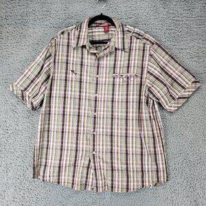 Rocawear Shirt Mens XL Brown Plaid Short Sleeve Button Up